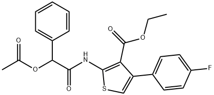 ethyl 2-{[(acetyloxy)(phenyl)acetyl]amino}-4-(4-fluorophenyl)-3-thiophenecarboxylate Struktur