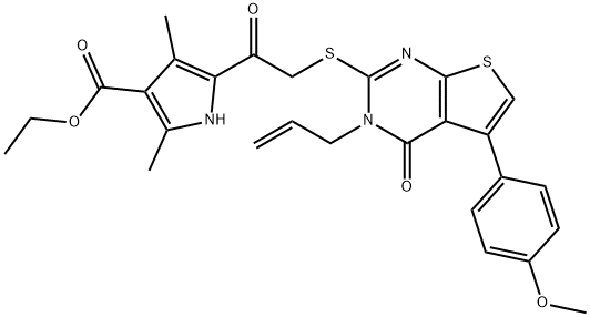 ethyl 5-({[3-allyl-5-(4-methoxyphenyl)-4-oxo-3,4-dihydrothieno[2,3-d]pyrimidin-2-yl]sulfanyl}acetyl)-2,4-dimethyl-1H-pyrrole-3-carboxylate Struktur