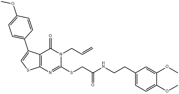 2-{[3-allyl-5-(4-methoxyphenyl)-4-oxo-3,4-dihydrothieno[2,3-d]pyrimidin-2-yl]sulfanyl}-N-[2-(3,4-dimethoxyphenyl)ethyl]acetamide Struktur