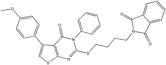 2-(4-{[5-(4-methoxyphenyl)-4-oxo-3-phenyl-3,4-dihydrothieno[2,3-d]pyrimidin-2-yl]sulfanyl}butyl)-1H-isoindole-1,3(2H)-dione Struktur