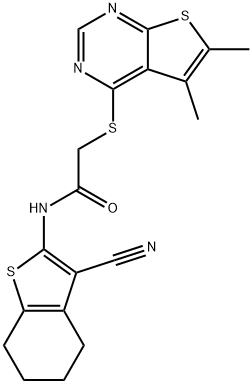 N-(3-cyano-4,5,6,7-tetrahydro-1-benzothien-2-yl)-2-[(5,6-dimethylthieno[2,3-d]pyrimidin-4-yl)sulfanyl]acetamide Struktur