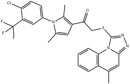 1-{1-[4-chloro-3-(trifluoromethyl)phenyl]-2,5-dimethyl-1H-pyrrol-3-yl}-2-[(5-methyl[1,2,4]triazolo[4,3-a]quinolin-1-yl)sulfanyl]ethanone Struktur