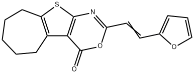 2-[2-(2-furyl)vinyl]-6,7,8,9-tetrahydro-4H,5H-cyclohepta[4,5]thieno[2,3-d][1,3]oxazin-4-one Struktur