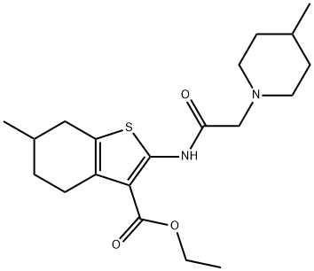 ethyl 6-methyl-2-{[(4-methyl-1-piperidinyl)acetyl]amino}-4,5,6,7-tetrahydro-1-benzothiophene-3-carboxylate Struktur