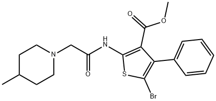 methyl 5-bromo-2-{[(4-methyl-1-piperidinyl)acetyl]amino}-4-phenyl-3-thiophenecarboxylate Struktur