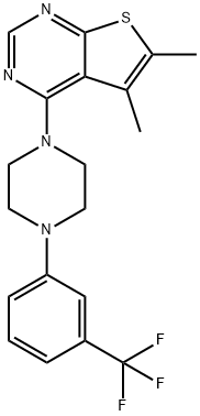 5,6-dimethyl-4-{4-[3-(trifluoromethyl)phenyl]-1-piperazinyl}thieno[2,3-d]pyrimidine Struktur