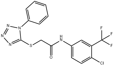 N-[4-chloro-3-(trifluoromethyl)phenyl]-2-[(1-phenyl-1H-tetraazol-5-yl)sulfanyl]acetamide Struktur