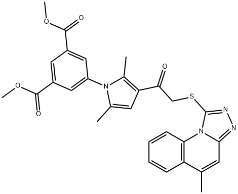 dimethyl 5-(2,5-dimethyl-3-{[(5-methyl[1,2,4]triazolo[4,3-a]quinolin-1-yl)sulfanyl]acetyl}-1H-pyrrol-1-yl)isophthalate Struktur