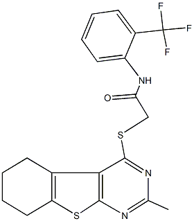 2-[(2-methyl-5,6,7,8-tetrahydro[1]benzothieno[2,3-d]pyrimidin-4-yl)sulfanyl]-N-[2-(trifluoromethyl)phenyl]acetamide Struktur