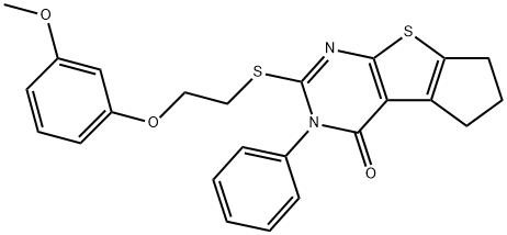 2-{[2-(3-methoxyphenoxy)ethyl]sulfanyl}-3-phenyl-3,5,6,7-tetrahydro-4H-cyclopenta[4,5]thieno[2,3-d]pyrimidin-4-one Struktur