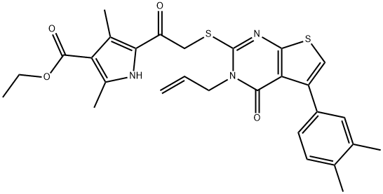 ethyl 5-({[3-allyl-5-(3,4-dimethylphenyl)-4-oxo-3,4-dihydrothieno[2,3-d]pyrimidin-2-yl]sulfanyl}acetyl)-2,4-dimethyl-1H-pyrrole-3-carboxylate Struktur