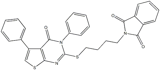 2-{4-[(4-oxo-3,5-diphenyl-3,4-dihydrothieno[2,3-d]pyrimidin-2-yl)sulfanyl]butyl}-1H-isoindole-1,3(2H)-dione Struktur