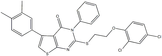 2-{[2-(2,4-dichlorophenoxy)ethyl]sulfanyl}-5-(3,4-dimethylphenyl)-3-phenylthieno[2,3-d]pyrimidin-4(3H)-one Struktur