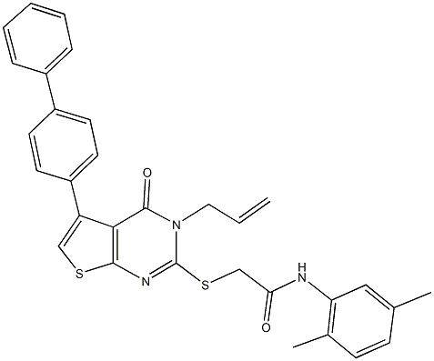 2-[(3-allyl-5-[1,1'-biphenyl]-4-yl-4-oxo-3,4-dihydrothieno[2,3-d]pyrimidin-2-yl)sulfanyl]-N-(2,5-dimethylphenyl)acetamide Struktur