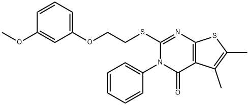 2-{[2-(3-methoxyphenoxy)ethyl]sulfanyl}-5,6-dimethyl-3-phenylthieno[2,3-d]pyrimidin-4(3H)-one Struktur