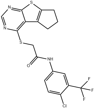 N-[4-chloro-3-(trifluoromethyl)phenyl]-2-(6,7-dihydro-5H-cyclopenta[4,5]thieno[2,3-d]pyrimidin-4-ylsulfanyl)acetamide Struktur