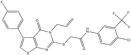 2-{[3-allyl-5-(4-fluorophenyl)-4-oxo-3,4-dihydrothieno[2,3-d]pyrimidin-2-yl]sulfanyl}-N-[4-chloro-3-(trifluoromethyl)phenyl]acetamide Struktur