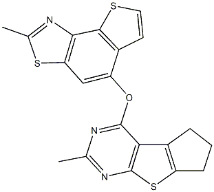 2-methyl-6,7-dihydro-5H-cyclopenta[4,5]thieno[2,3-d]pyrimidin-4-yl 2-methylthieno[2,3-e][1,3]benzothiazol-5-yl ether Struktur