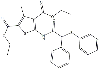 diethyl 3-methyl-5-{[phenyl(phenylsulfanyl)acetyl]amino}-2,4-thiophenedicarboxylate Struktur