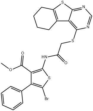 methyl 5-bromo-4-phenyl-2-{[(5,6,7,8-tetrahydro[1]benzothieno[2,3-d]pyrimidin-4-ylsulfanyl)acetyl]amino}-3-thiophenecarboxylate Struktur