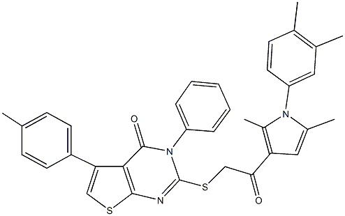 2-({2-[1-(3,4-dimethylphenyl)-2,5-dimethyl-1H-pyrrol-3-yl]-2-oxoethyl}sulfanyl)-5-(4-methylphenyl)-3-phenylthieno[2,3-d]pyrimidin-4(3H)-one Struktur