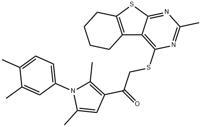 1-[1-(3,4-dimethylphenyl)-2,5-dimethyl-1H-pyrrol-3-yl]-2-[(2-methyl-5,6,7,8-tetrahydro[1]benzothieno[2,3-d]pyrimidin-4-yl)sulfanyl]ethanone Struktur