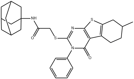 N-(1-adamantyl)-2-[(7-methyl-4-oxo-3-phenyl-3,4,5,6,7,8-hexahydro[1]benzothieno[2,3-d]pyrimidin-2-yl)sulfanyl]acetamide Struktur