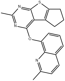 2-methyl-4-[(2-methylquinolin-8-yl)oxy]-6,7-dihydro-5H-cyclopenta[4,5]thieno[2,3-d]pyrimidine Struktur