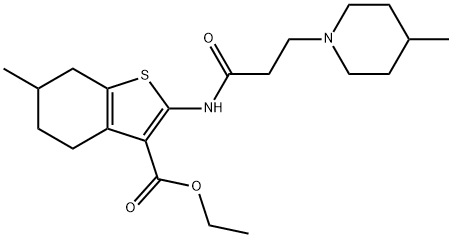 ethyl 6-methyl-2-{[3-(4-methylpiperidin-1-yl)propanoyl]amino}-4,5,6,7-tetrahydro-1-benzothiophene-3-carboxylate Struktur