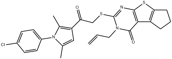 3-allyl-2-({2-[1-(4-chlorophenyl)-2,5-dimethyl-1H-pyrrol-3-yl]-2-oxoethyl}sulfanyl)-3,5,6,7-tetrahydro-4H-cyclopenta[4,5]thieno[2,3-d]pyrimidin-4-one Struktur