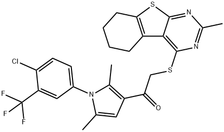 1-{1-[4-chloro-3-(trifluoromethyl)phenyl]-2,5-dimethyl-1H-pyrrol-3-yl}-2-[(2-methyl-5,6,7,8-tetrahydro[1]benzothieno[2,3-d]pyrimidin-4-yl)sulfanyl]ethanone Struktur