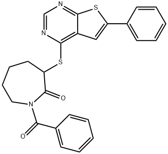 1-benzoyl-3-[(6-phenylthieno[2,3-d]pyrimidin-4-yl)sulfanyl]-2-azepanone Struktur