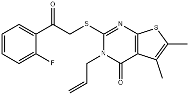 3-allyl-2-{[2-(2-fluorophenyl)-2-oxoethyl]sulfanyl}-5,6-dimethylthieno[2,3-d]pyrimidin-4(3H)-one Struktur