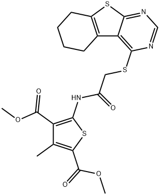 dimethyl 3-methyl-5-{[(5,6,7,8-tetrahydro[1]benzothieno[2,3-d]pyrimidin-4-ylsulfanyl)acetyl]amino}-2,4-thiophenedicarboxylate Struktur