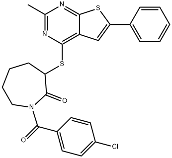 1-(4-chlorobenzoyl)-3-[(2-methyl-6-phenylthieno[2,3-d]pyrimidin-4-yl)sulfanyl]-2-azepanone Struktur