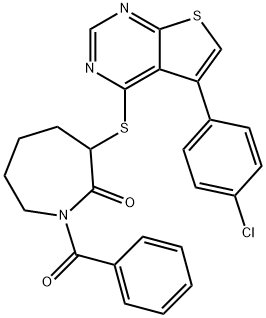 1-benzoyl-3-{[5-(4-chlorophenyl)thieno[2,3-d]pyrimidin-4-yl]sulfanyl}azepan-2-one Struktur