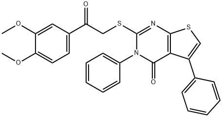 2-{[2-(3,4-dimethoxyphenyl)-2-oxoethyl]sulfanyl}-3,5-diphenylthieno[2,3-d]pyrimidin-4(3H)-one Struktur