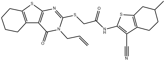 2-[(3-allyl-4-oxo-3,4,5,6,7,8-hexahydro[1]benzothieno[2,3-d]pyrimidin-2-yl)sulfanyl]-N-(3-cyano-6-methyl-4,5,6,7-tetrahydro-1-benzothien-2-yl)acetamide Struktur