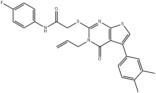 2-{[3-allyl-5-(3,4-dimethylphenyl)-4-oxo-3,4-dihydrothieno[2,3-d]pyrimidin-2-yl]sulfanyl}-N-(4-fluorophenyl)acetamide Struktur