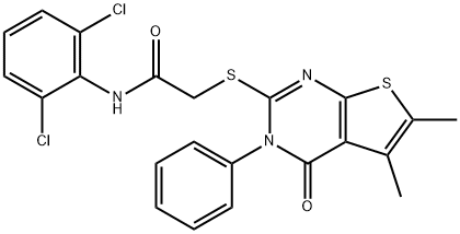 N-(2,6-dichlorophenyl)-2-[(5,6-dimethyl-4-oxo-3-phenyl-3,4-dihydrothieno[2,3-d]pyrimidin-2-yl)sulfanyl]acetamide Struktur