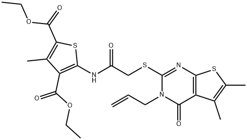 diethyl 5-({[(3-allyl-5,6-dimethyl-4-oxo-3,4-dihydrothieno[2,3-d]pyrimidin-2-yl)sulfanyl]acetyl}amino)-3-methyl-2,4-thiophenedicarboxylate Struktur