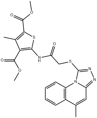 dimethyl 3-methyl-5-({[(5-methyl[1,2,4]triazolo[4,3-a]quinolin-1-yl)sulfanyl]acetyl}amino)-2,4-thiophenedicarboxylate Struktur