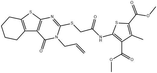 dimethyl 5-({[(3-allyl-4-oxo-3,4,5,6,7,8-hexahydro[1]benzothieno[2,3-d]pyrimidin-2-yl)sulfanyl]acetyl}amino)-3-methyl-2,4-thiophenedicarboxylate Struktur