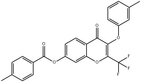 3-(3-methylphenoxy)-4-oxo-2-(trifluoromethyl)-4H-chromen-7-yl 4-methylbenzoate Struktur