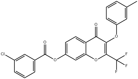 3-(3-methylphenoxy)-4-oxo-2-(trifluoromethyl)-4H-chromen-7-yl 3-chlorobenzoate Struktur