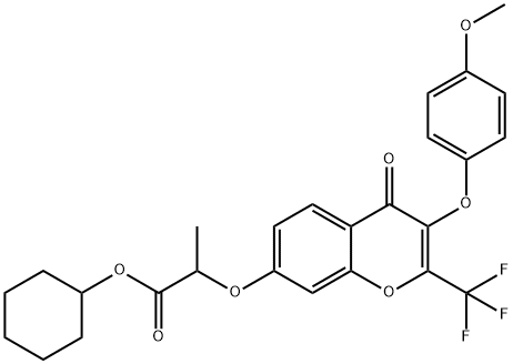 cyclohexyl 2-{[3-(4-methoxyphenoxy)-4-oxo-2-(trifluoromethyl)-4H-chromen-7-yl]oxy}propanoate Struktur