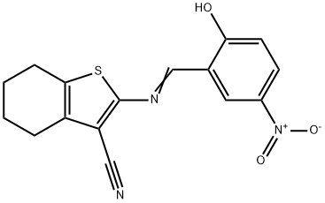 2-({2-hydroxy-5-nitrobenzylidene}amino)-4,5,6,7-tetrahydro-1-benzothiophene-3-carbonitrile Struktur