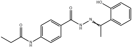 N-[4-({2-[1-(2-hydroxyphenyl)ethylidene]hydrazino}carbonyl)phenyl]propanamide Struktur