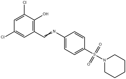 2,4-dichloro-6-({[4-(1-piperidinylsulfonyl)phenyl]imino}methyl)phenol Struktur