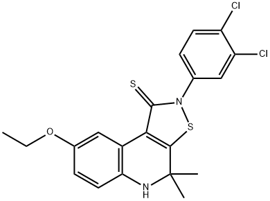 2-(3,4-dichlorophenyl)-8-ethoxy-4,4-dimethyl-4,5-dihydroisothiazolo[5,4-c]quinoline-1(2H)-thione Struktur